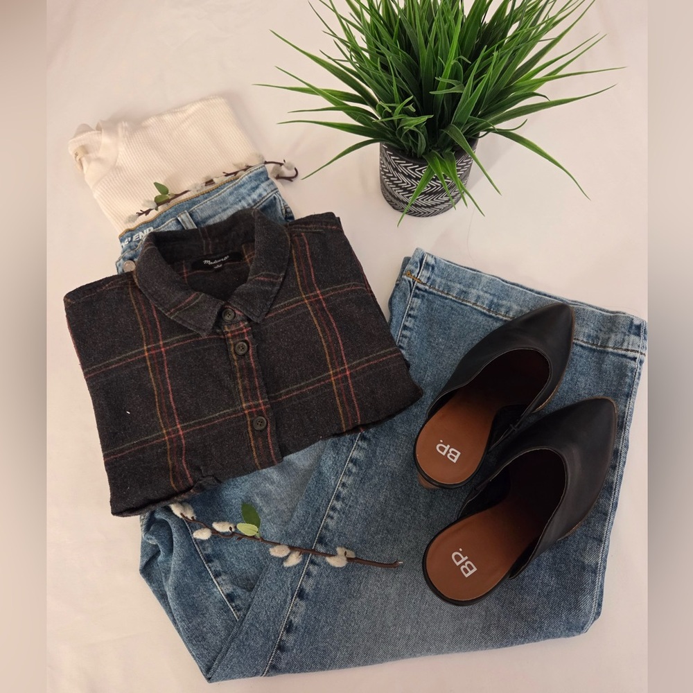 Madewell Flannel Shirt Jacket (Dark Gray Plaid) Women’s Size L